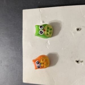 Green and Orange Owls Stud Mismatched Statement Earrings